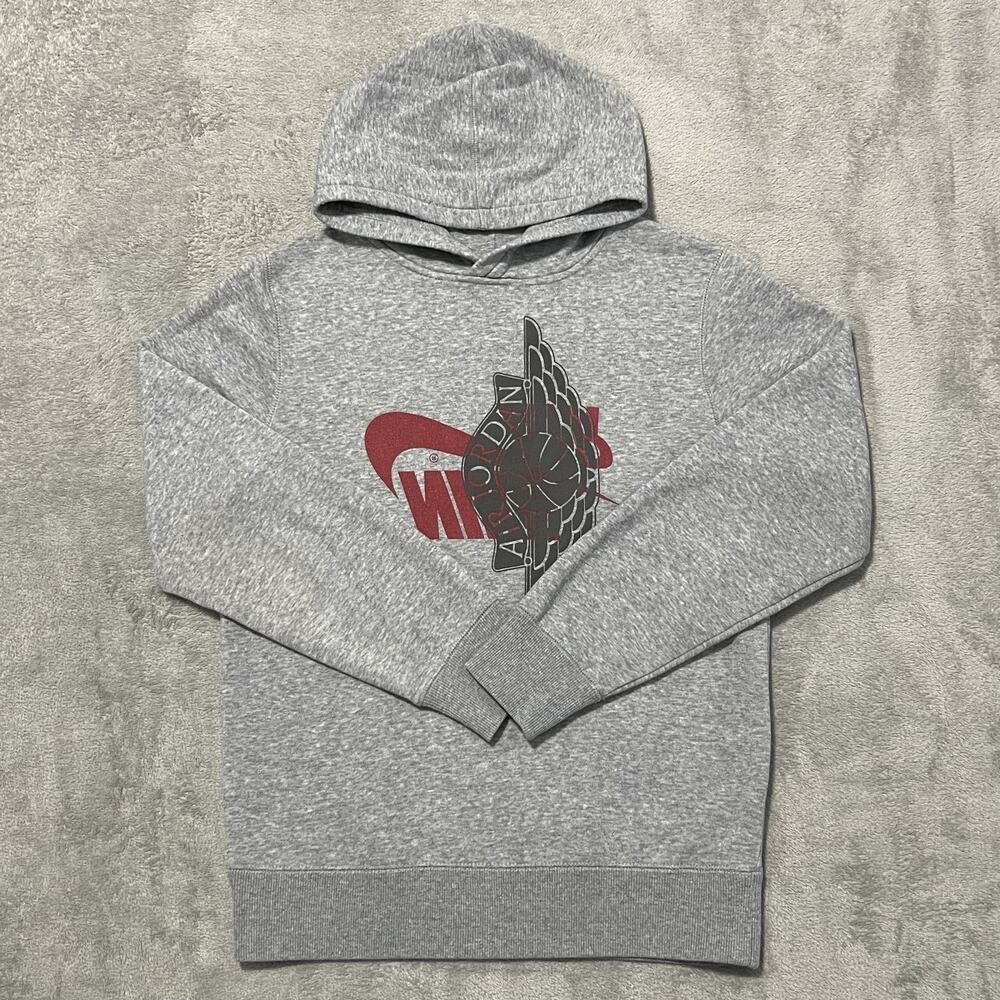 Jordan Hoodie Boys L Gray Wings Nike Logo Sportwear Club Fleece Sweatshirt